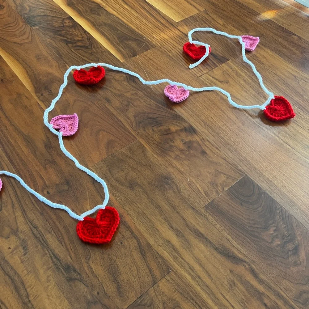 Hand Crocheted Pink & Red Heart Valentines Garland Decor